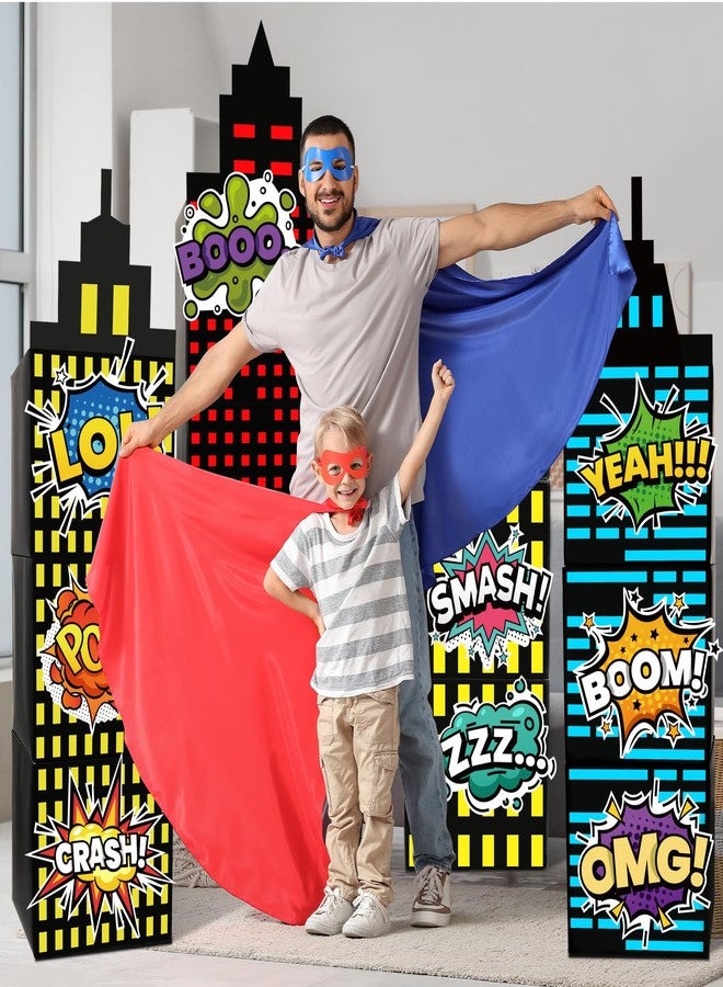 BLSUREFYX 25pcs Skyscraper Party Decoration Large Super Themed Hero Background Box City Skyline Building Party Decor Include 12 Skyscraper Box 10 Sticker 3 Roof for Boy Girl Comic Book Themed Party Supplies - Image 3